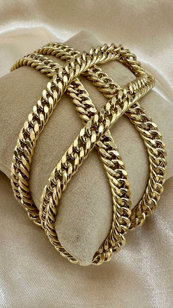 14K Solid Gold Curb Chain Necklace, Solid 14K Real Gold Curb Links Miami Cuban Chain for Men/Women, 7mm-thick Solid Gold Chain for Him/Her!