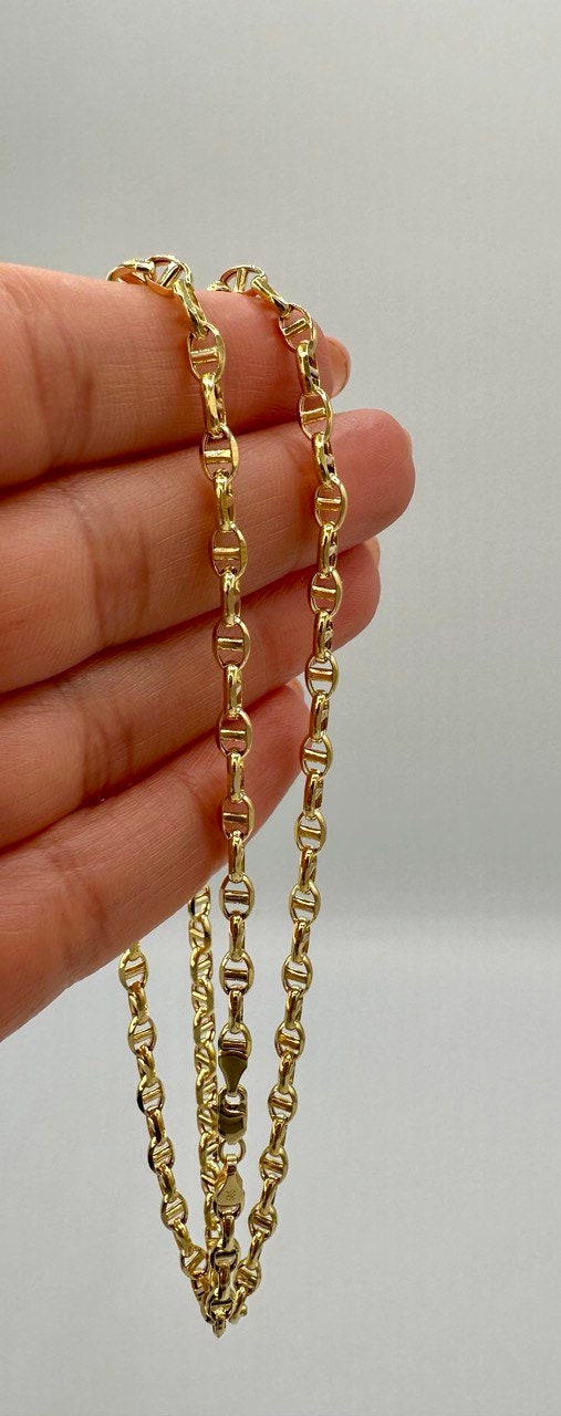 14K Solid Gold Anchor Chain Necklace, 14K Real Gold Anchor Chain, 4mm_20"-26" length, 14K Gold Link Chain for Men/Women, Gift for Him/Her!