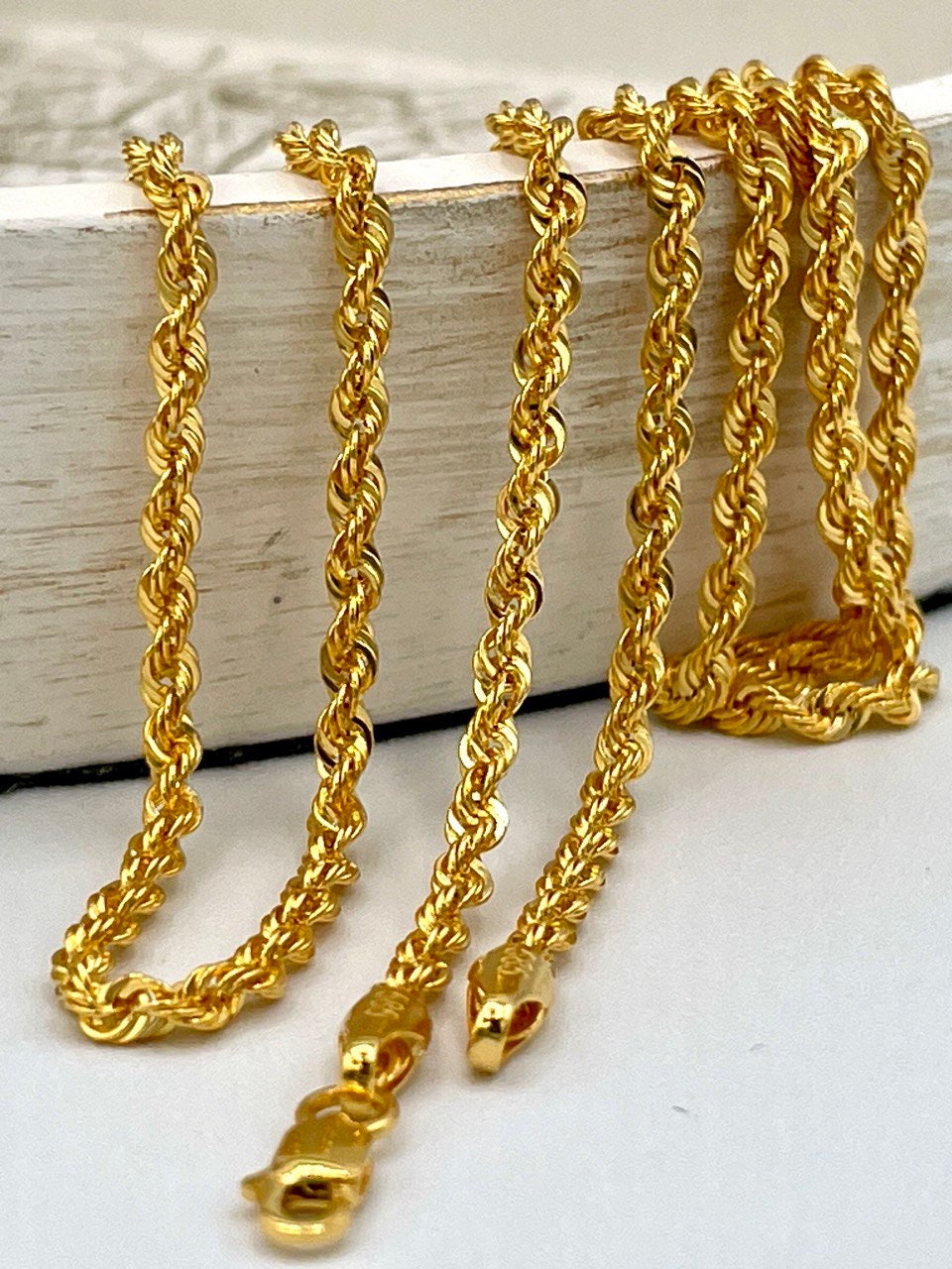 14K Gold Rope Chain Diamond Cut Necklace, 24",22",20", 2.5mm Thickness, Real Gold Rope Chain, 14k Gold Rope Necklace, Birthday gift.