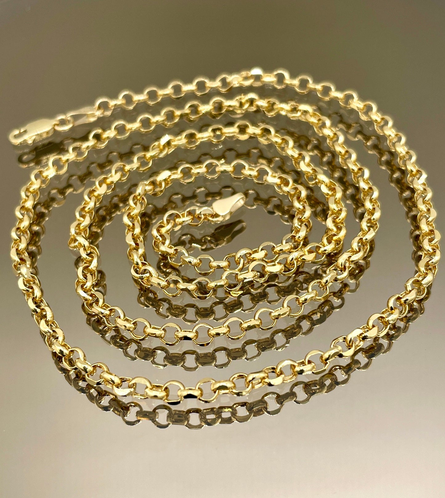 14K Solid Gold Rolo Chain Necklace, Real 14Krt Rolo Link Gold Chain, Rolo Diamond-cut Chain For Men & Women, 4mm width Rolo Chain Necklace!