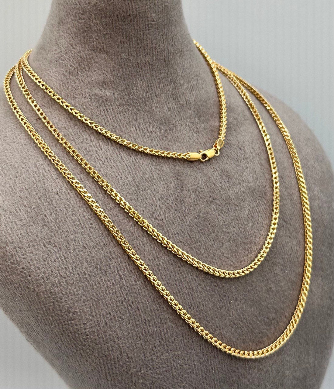 18k Real Gold Franco Chain,2 MM,foxtail necklace,Franco foxtail chain,Trending gold chain,Anniversary Gift,Birthday Gift ,For Her, For Him