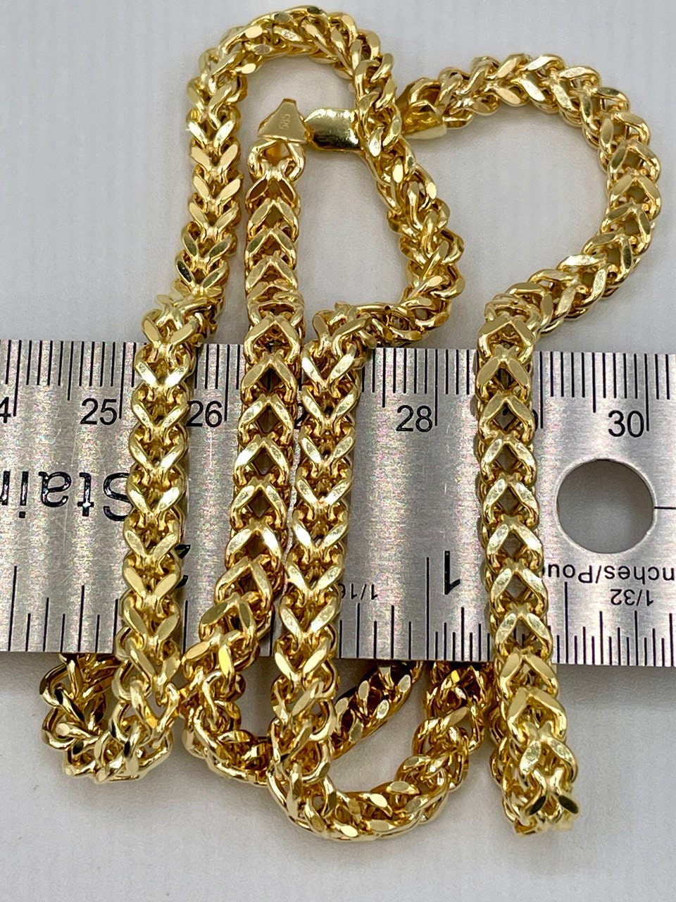 14K Solid Gold Franco Chain Necklace,Real 14K Gold Wheat Foxtail Chain, 5.5mm_20 to 26 inches Solid Gold Chain for Him/Her,Birthday Gift!