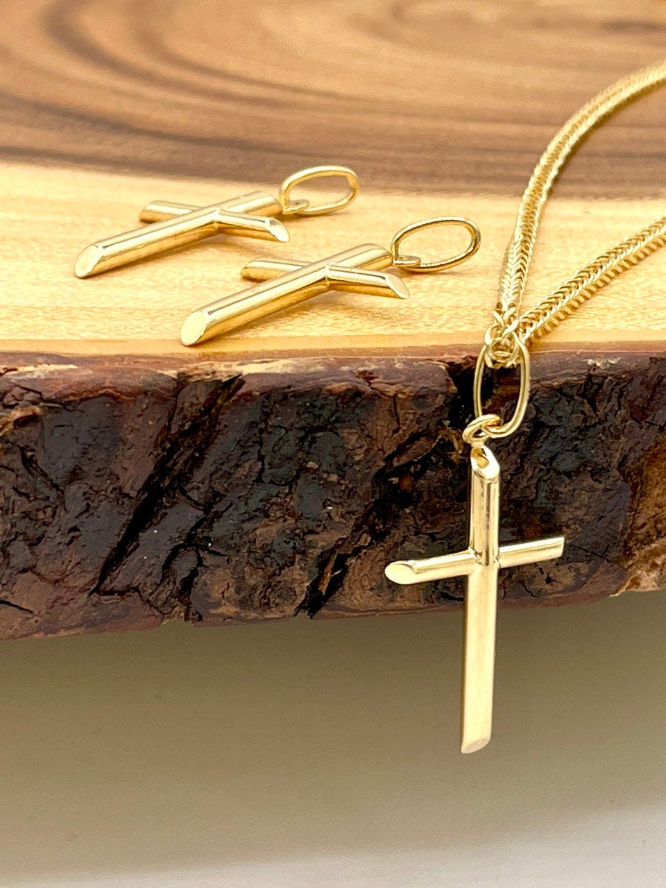 18K Gold Cross Necklace,Franco Necklace,Real Gold,1.5mmThick Chain,30mm-33mm Cross height,Birthday Gift Men/Women!