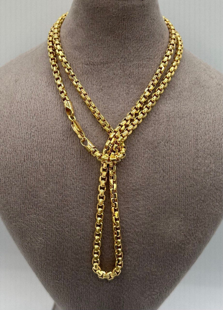 14K Solid Gold Box Chain Necklace,Pure 14K Gold Box links Chain,Diamond-Cut 4 MM Thick_20" to 24",14K Real Solid Gold Chain For Men & Women!