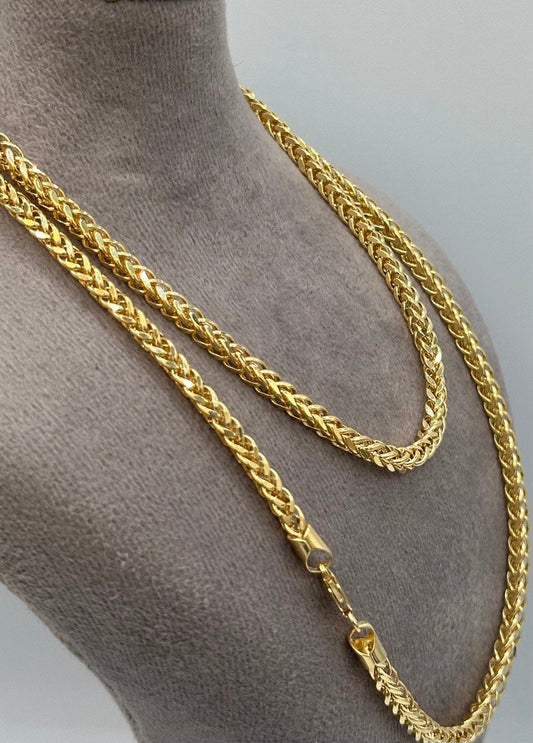 14K Solid Gold Franco/Foxtail Chain, Real 14K Gold Franco Wheat Chain,4 mm, 20"- 25.6", Solid Gold Chain for Men & Women, Birthday Gift!