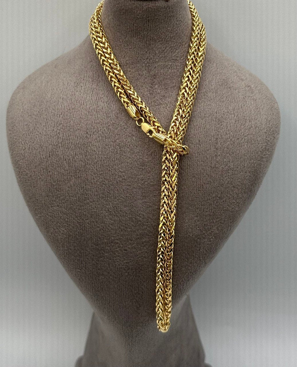 14K Solid Gold Franco/Foxtail Chain, Real 14K Gold Franco Wheat Chain,4 mm, 20"- 25.6", Solid Gold Chain for Men & Women, Birthday Gift!