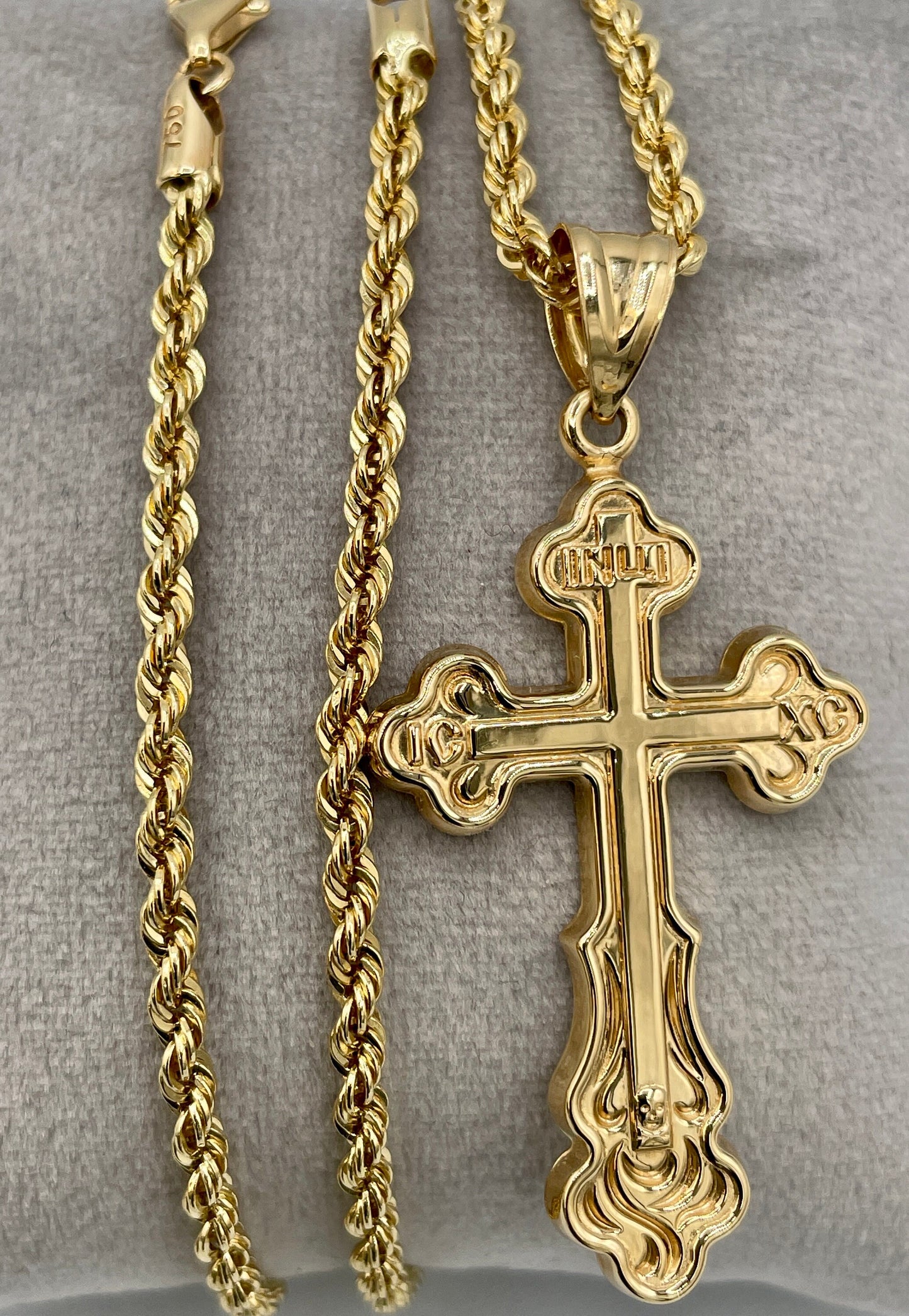 Solid 18K Cross Necklace Gold,Solid Rope Chain Necklace,Real 18k Gold,Birthday Gift,Gift For Men/Women.