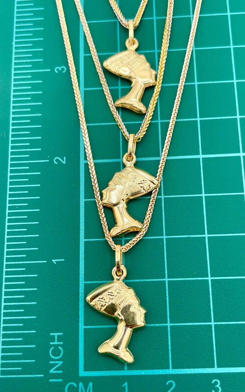 18k Solid Gold Nefertiti Pendant and 18k Gold Franco Chain-Symbolizes of beauty,Elegant Gold Egyptian Queen Charm,Birthday Gift ,For Her