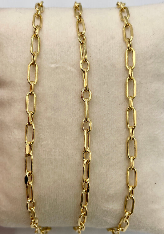 14K Solid Gold Cable Chain Necklace, Real 14K Gold Cable Link Diamond-cut Chain, 3MM Thick, Real 14K Gold Trending Chain for Men & Women!