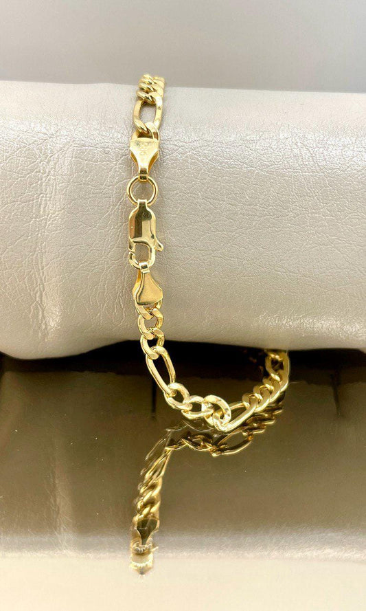 Solid 14K Gold Figaro Bracelet,Yellow 14K Gold Figaro Links Bracelet,4.5MM Thick Real Gold Figaro Bracelet for Men/Women, Gifts for Him/Her!