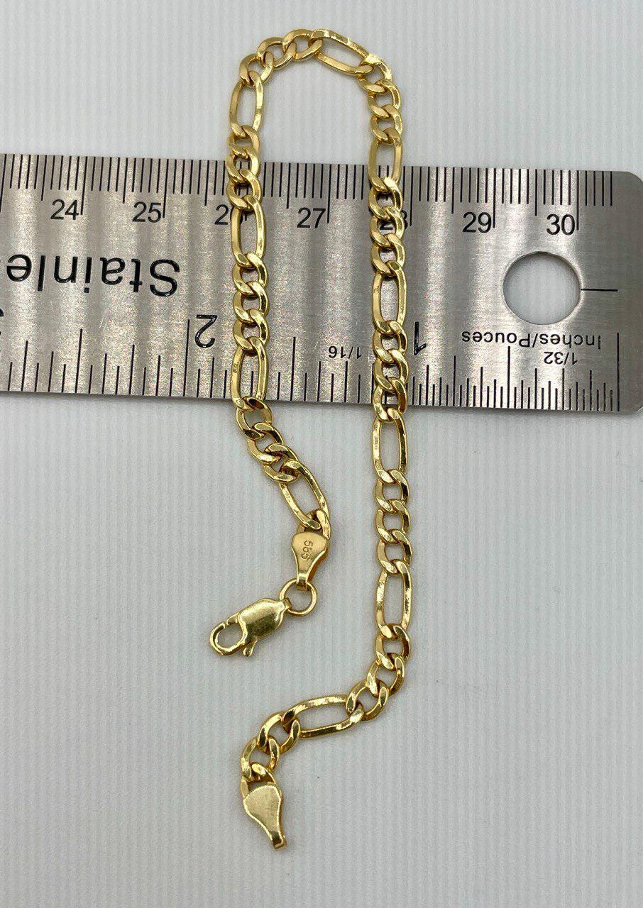 Solid 14K Gold Figaro Bracelet,Yellow 14K Gold Figaro Links Bracelet,4.5MM Thick Real Gold Figaro Bracelet for Men/Women, Gifts for Him/Her!