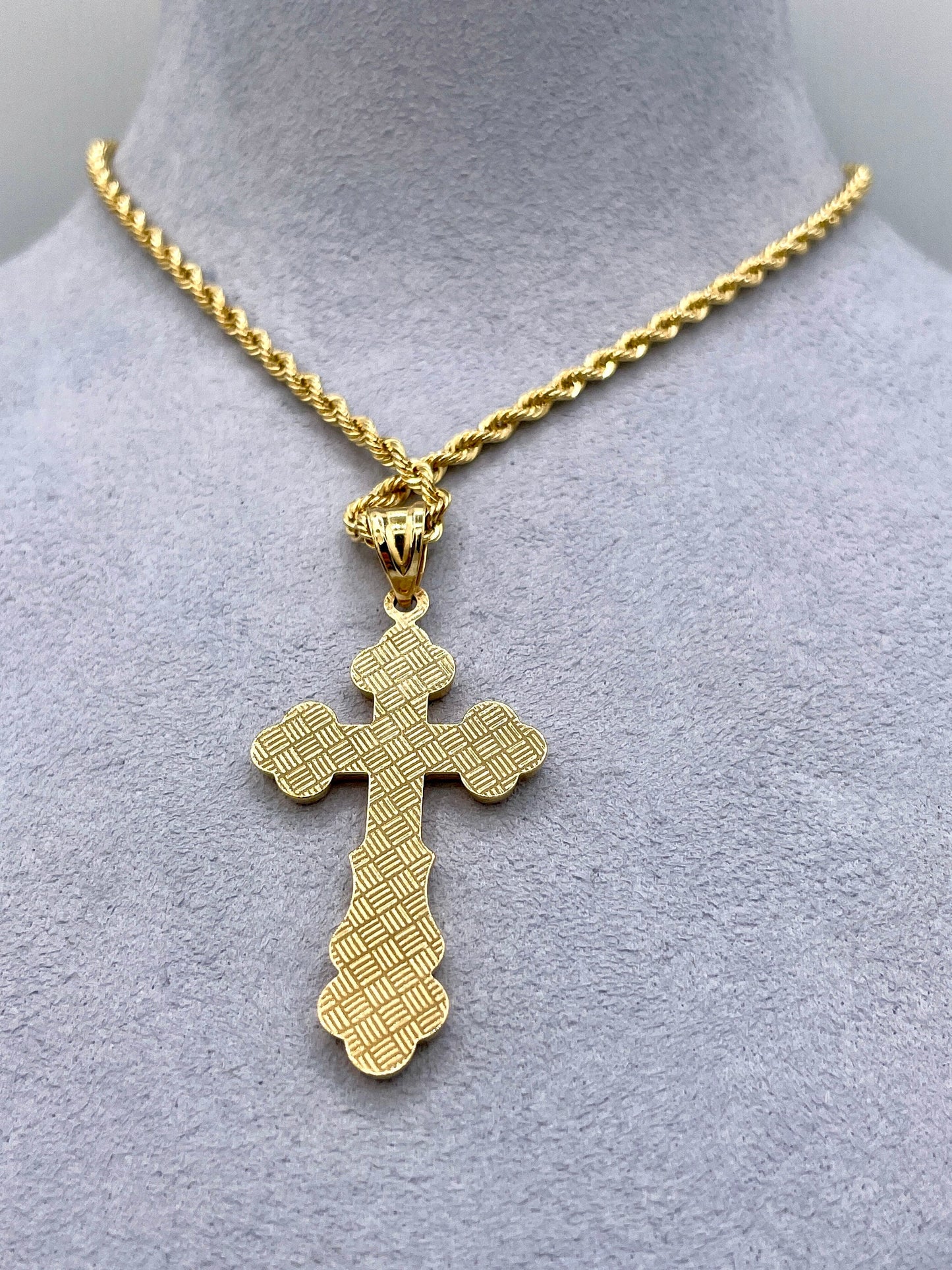 Solid 18K Cross Necklace Gold,Solid Rope Chain Necklace,Real 18k Gold,Birthday Gift,Gift For Men/Women.