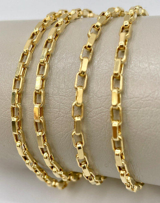 14K Solid Gold Box Chain Necklace, Real 14K Gold Yellow Box Link Gold Chain, 2.5mm to _22" to 25.5", Genuine Solid Gold Chain for Men/Women!