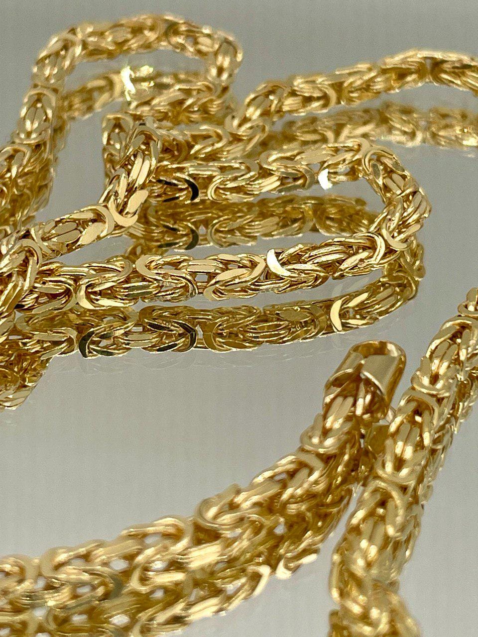 14K Solid Gold Byzantine Chain Necklace, 3mm - 24" 26" 14K Solid Gold Links Byzantine Necklace, Real 14K Yellow Gold Luxury Chain Necklace!