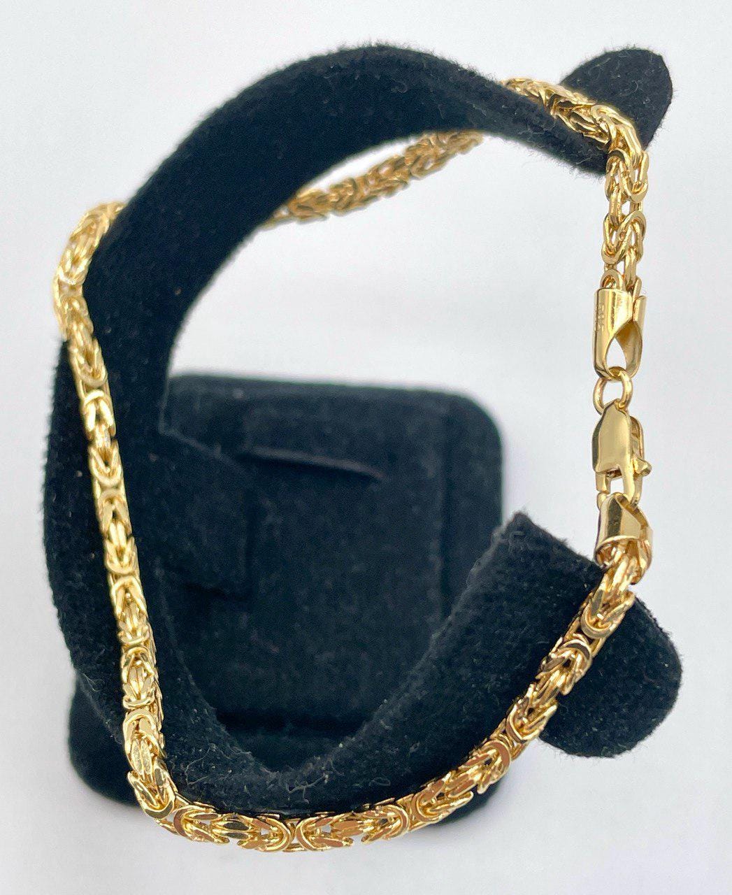14K Yellow Solid Gold Byzantine Bracelet Chain, 14K Pure Gold Byzantine 2.5mm thick, 8.5" lengths, 14K Real Gold Bracelet for Men/Women!