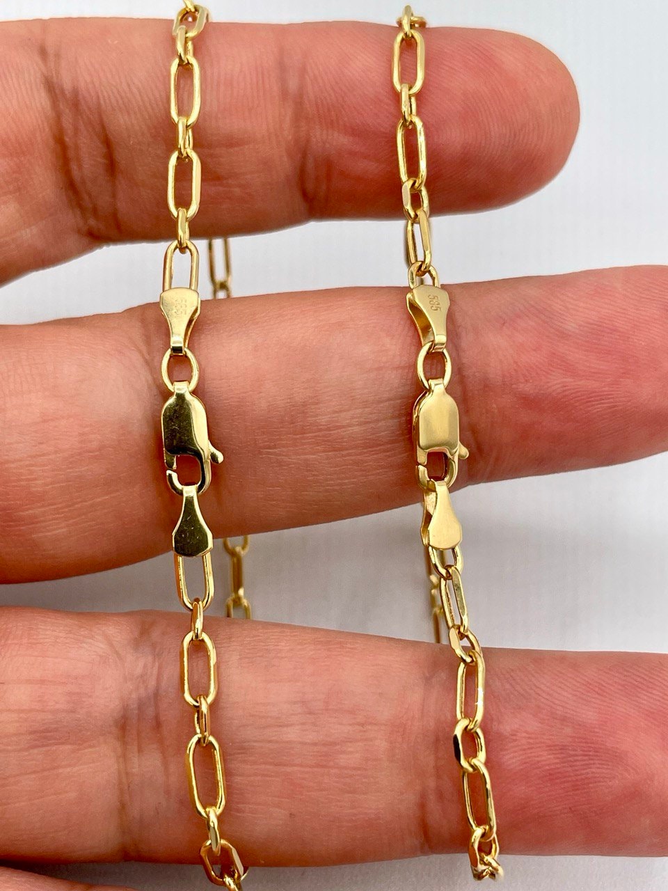 14K Solid Gold Cable Bracelet Chain, Real 14K Diamond-cut Gold Cable Link Bracelet, 3mm Thick 7.5" Lengths Cable Bracelet for Men/Women!