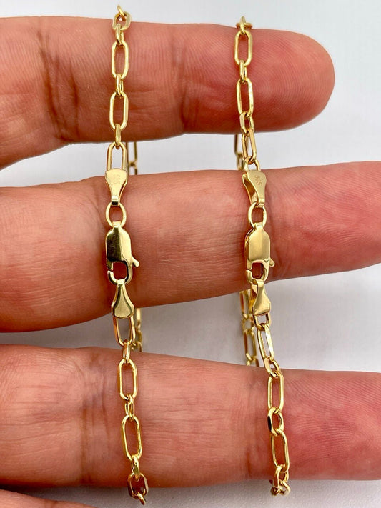 14K Solid Gold Cable Bracelet Chain, Real 14K Diamond-cut Gold Cable Link Bracelet, 3mm Thick 7.5" Lengths Cable Bracelet for Men/Women!