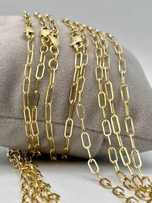 14K Solid Gold Paperclip Chain Necklace,Real 14K Yellow Gold Paperclip Chain,2.8mm_20"-26" 14K Gold Chain for Men and Woman,Birthday Gift!