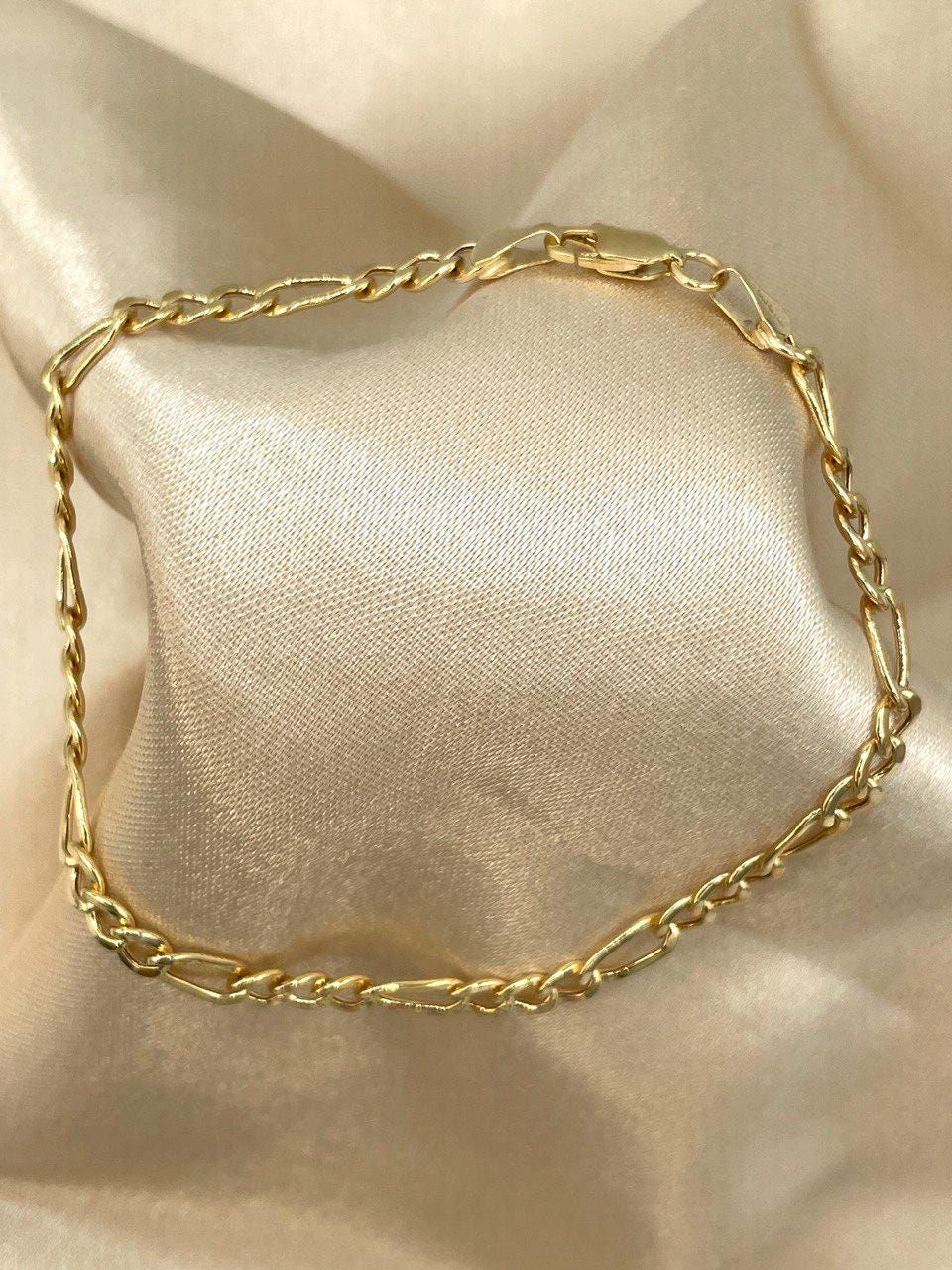 Solid 14K Gold Figaro Bracelet,Yellow 14K Gold Figaro Links Bracelet,4.5MM Thick Real Gold Figaro Bracelet for Men/Women, Gifts for Him/Her!