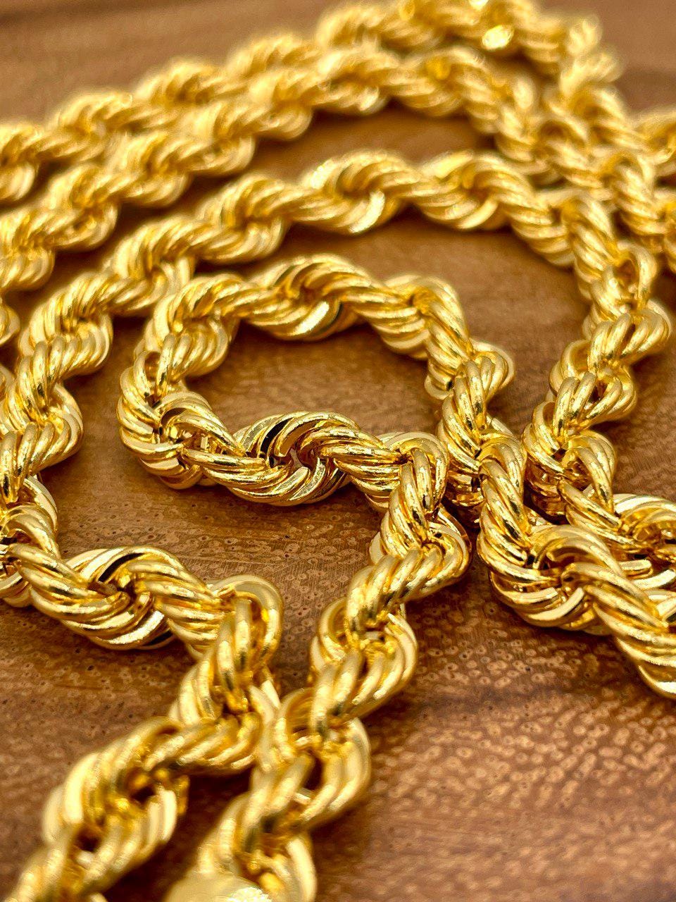 14K Solid Gold Rope Chain Necklace,Pure 14K Gold Rope Chain,5.5MM_25.5"-27.5",Real 14 Karat Yellow Gold Chain for Men & Women,Birthday Gift!