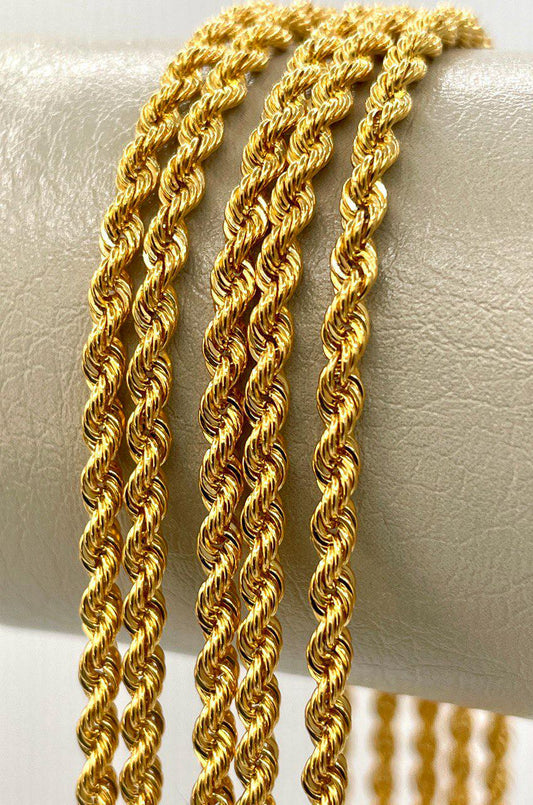 14K Solid Gold Rope Chain Necklace, Pure 14K Gold Rope Chain,3MM_23.5"- 27.5",Real 14 Karat Yellow Gold Chain for Men & Women,Birthday Gift!