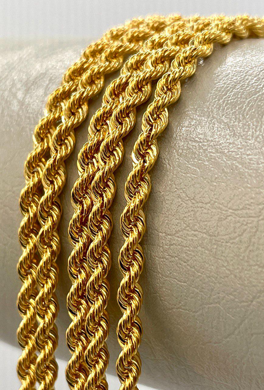 14K Solid Gold Rope Chain Necklace, Pure 14K Gold Rope Chain,3MM_23.5"- 27.5",Real 14 Karat Yellow Gold Chain for Men & Women,Birthday Gift!