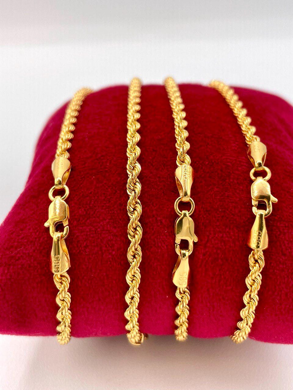 14K Solid Gold Rope Chain Bracelet, Yellow 14K Rope Bracelet Thick 3mm for Men & Women, 14K Pure Gold, 7.5" Length, Birthday Gift!