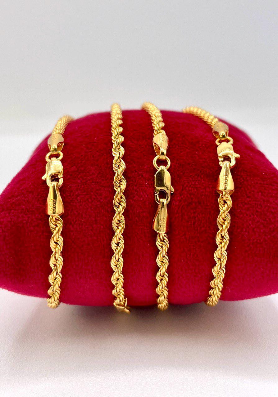 14K Solid Gold Rope Chain Bracelet, Yellow 14K Rope Bracelet Thick 3mm for Men & Women, 14K Pure Gold, 7.5" Length, Birthday Gift!