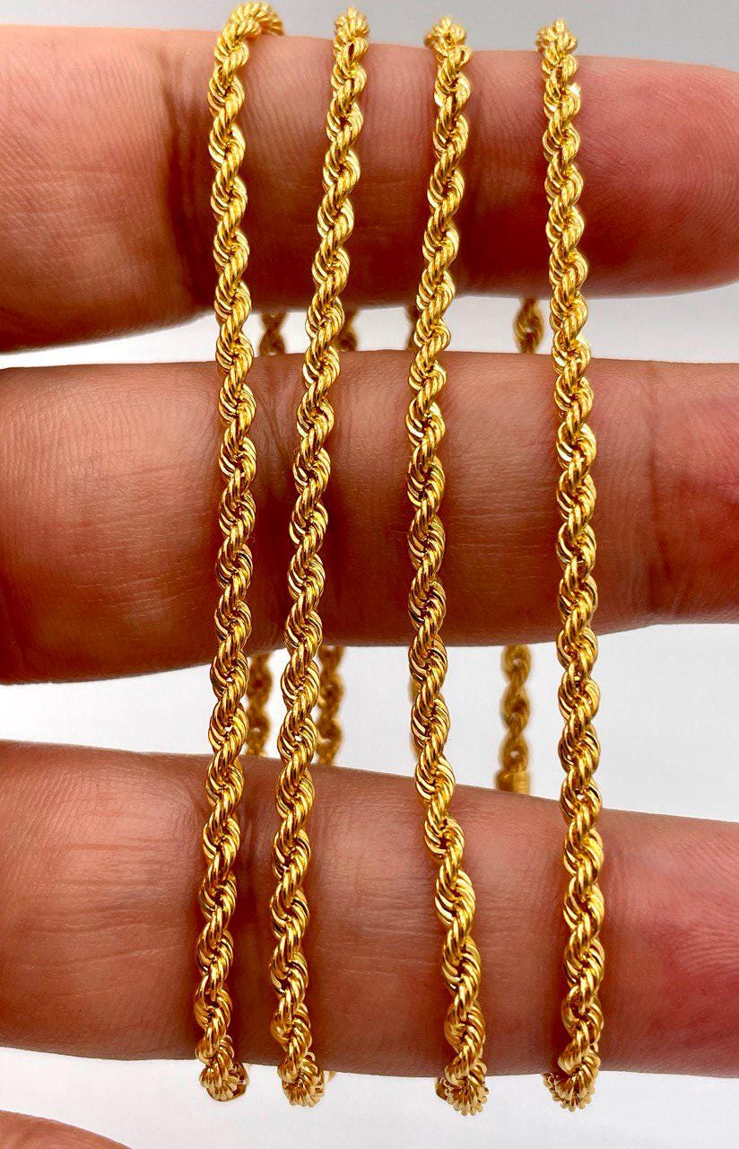 14K Solid Gold Rope Chain Bracelet, Yellow 14K Rope Bracelet Thick 3mm for Men & Women, 14K Pure Gold, 7.5" Length, Birthday Gift!