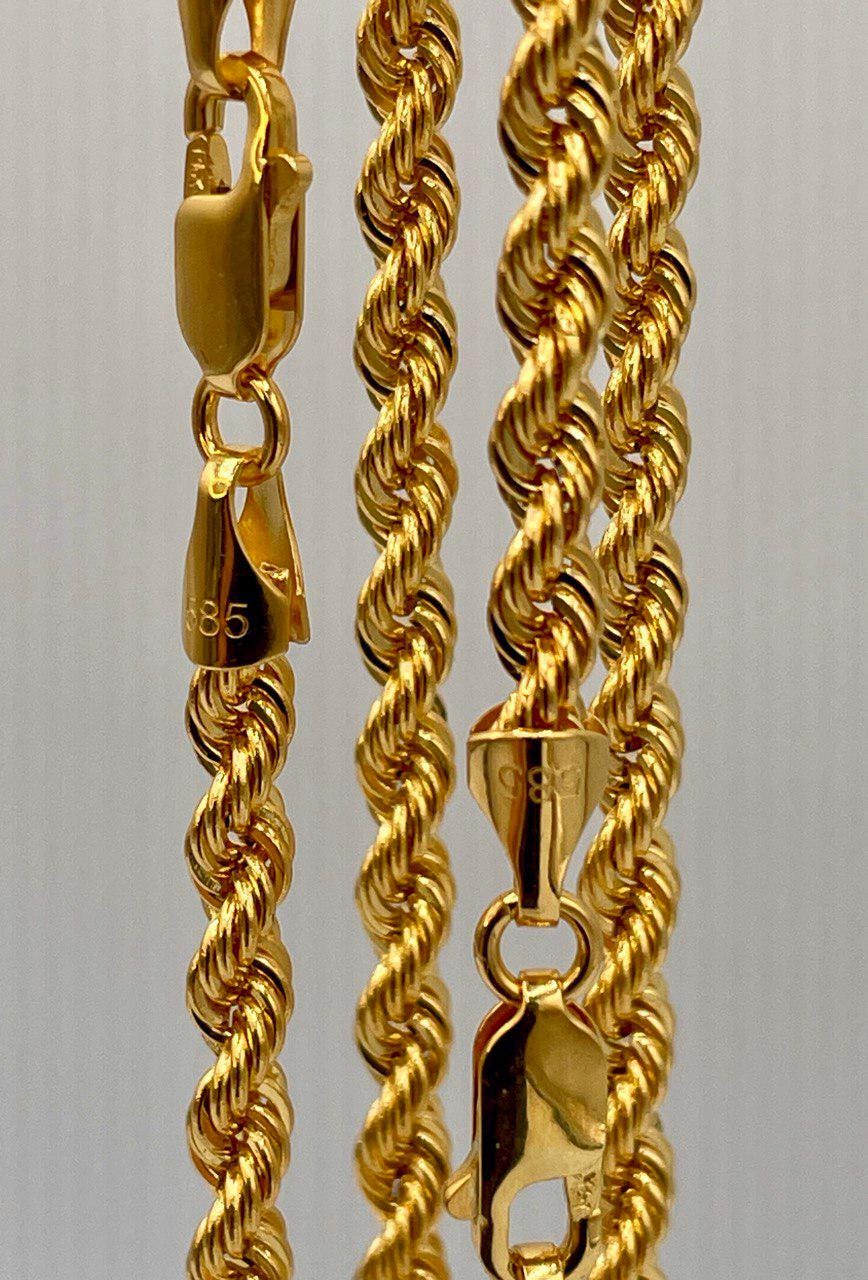 14K Solid Gold Rope Chain Bracelet, Yellow 14K Rope Bracelet Thick (4MM) for Men & Women, 14K Pure Gold, 7.5" Length, Birthday Gift!