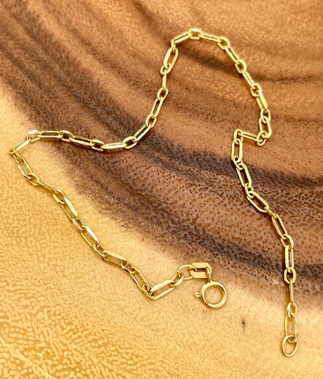 14K Solid Gold Paperclip Bracelet Chain, Real 14K Yellow Gold Paperclip Link Bracelet, 2.2MM, Gold Bracelet For Men & Women, Birthday Gift!