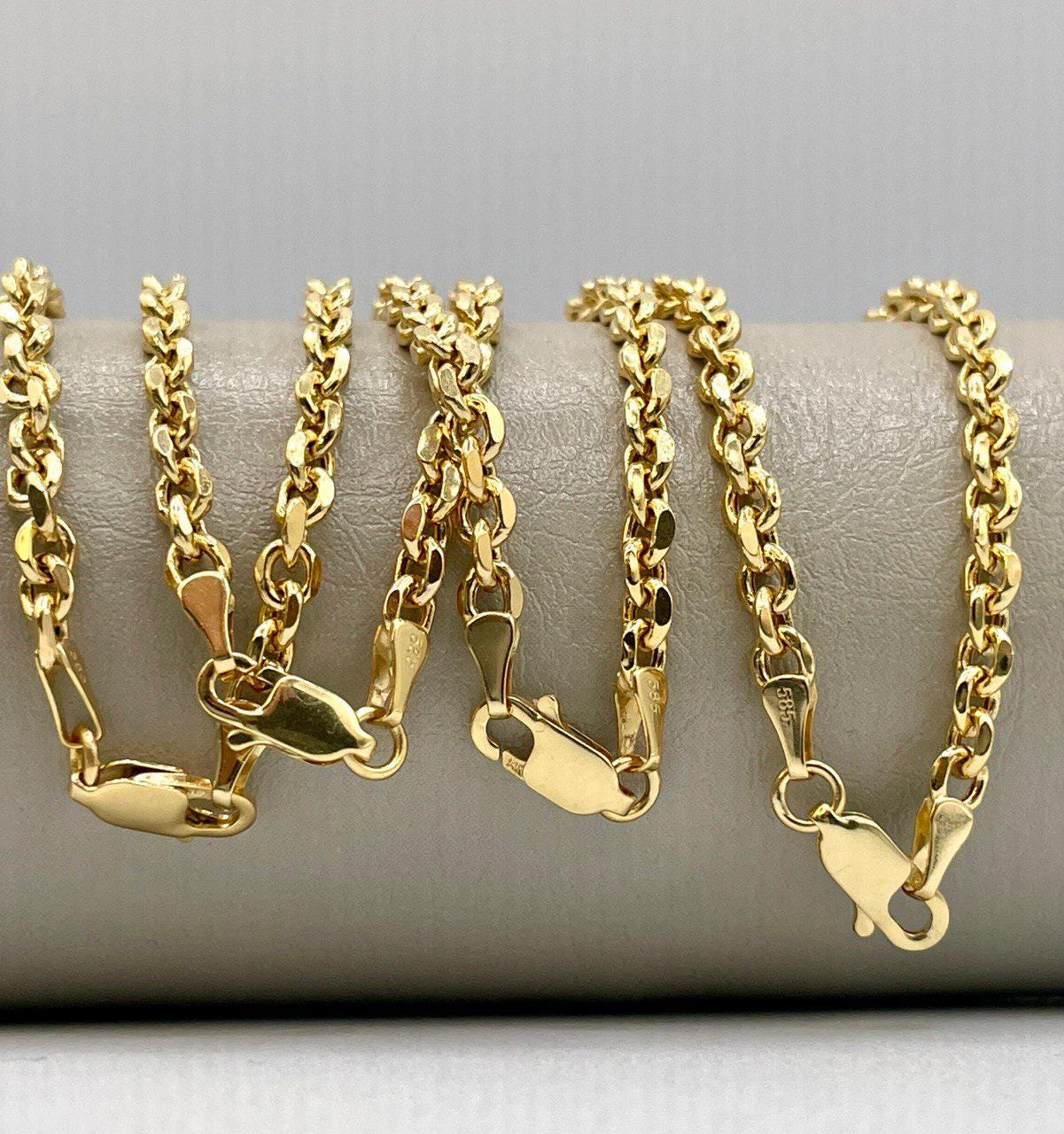 14K Solid Gold Rolo Bracelet, Real 14K Gold Rolo Chain Bracelet,Yellow Gold Bracelet for Men/Women,14K Gold Bracelet 4mm 4.5mm - 7.5", Gift!