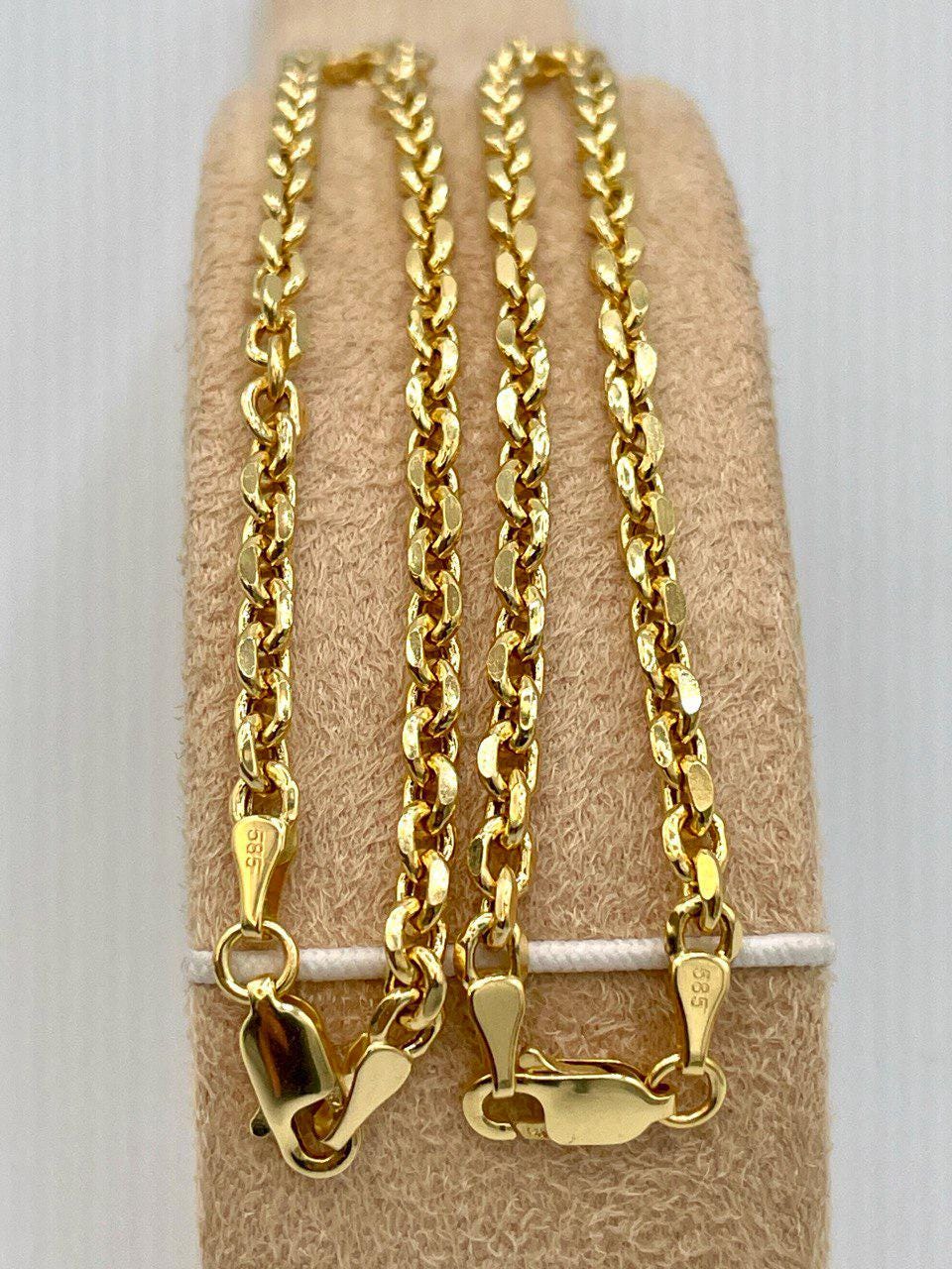 14K Solid Gold Rolo Bracelet, Real 14K Gold Rolo Chain Bracelet,Yellow Gold Bracelet for Men/Women,14K Gold Bracelet 4mm 4.5mm - 7.5", Gift!