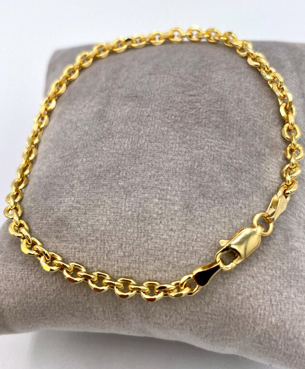 14K Solid Gold Rolo Bracelet, Real 14K Gold Rolo Chain Bracelet,Yellow Gold Bracelet for Men/Women,14K Gold Bracelet 4mm 4.5mm - 7.5", Gift!