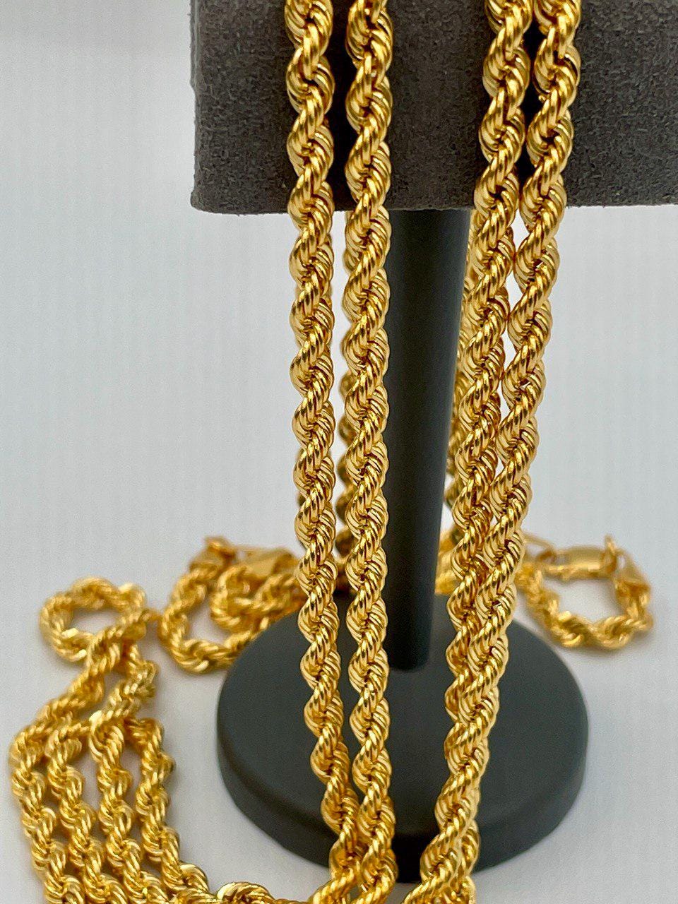 14K Solid Gold Rope Chain Necklace, Pure 14K Gold Rope Chain, 4MM_26"- 27.5",Real 14 Karat Yellow Gold Chain for Men & Women, Birthday Gift!