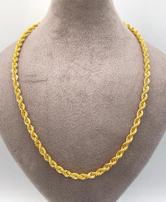 14K Solid Gold Rope Chain Necklace, Pure 14K Gold Rope Chain, 4MM_26"- 27.5",Real 14 Karat Yellow Gold Chain for Men & Women, Birthday Gift!