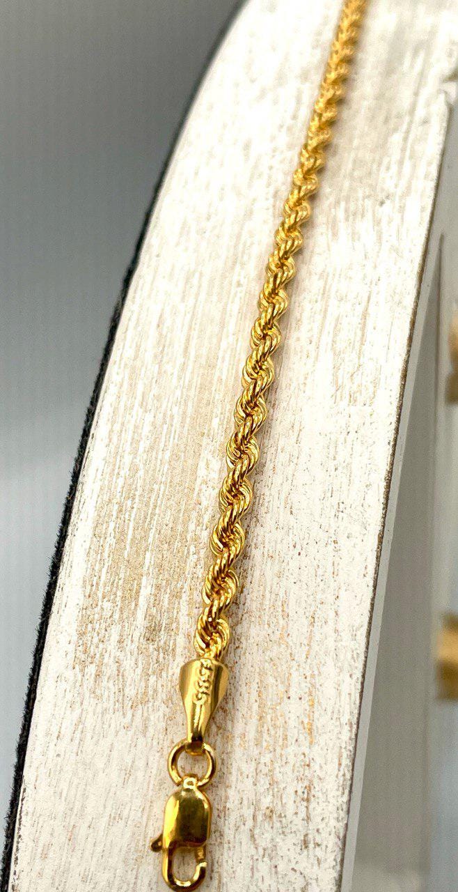 14K Solid Gold Rope Chain Bracelet, Yellow 14K Rope Bracelet Thick 3mm for Men & Women, 14K Pure Gold, 7.5" Length, Birthday Gift!