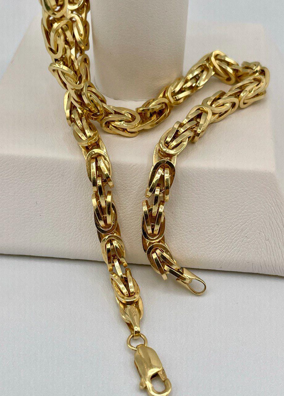 14K Solid Gold Byzantine Chain Necklace, Real Gold Byzantine Chain for Men, 14K Yellow Gold Byzantine Link 5.5mm, 22"&24" lengths Chain