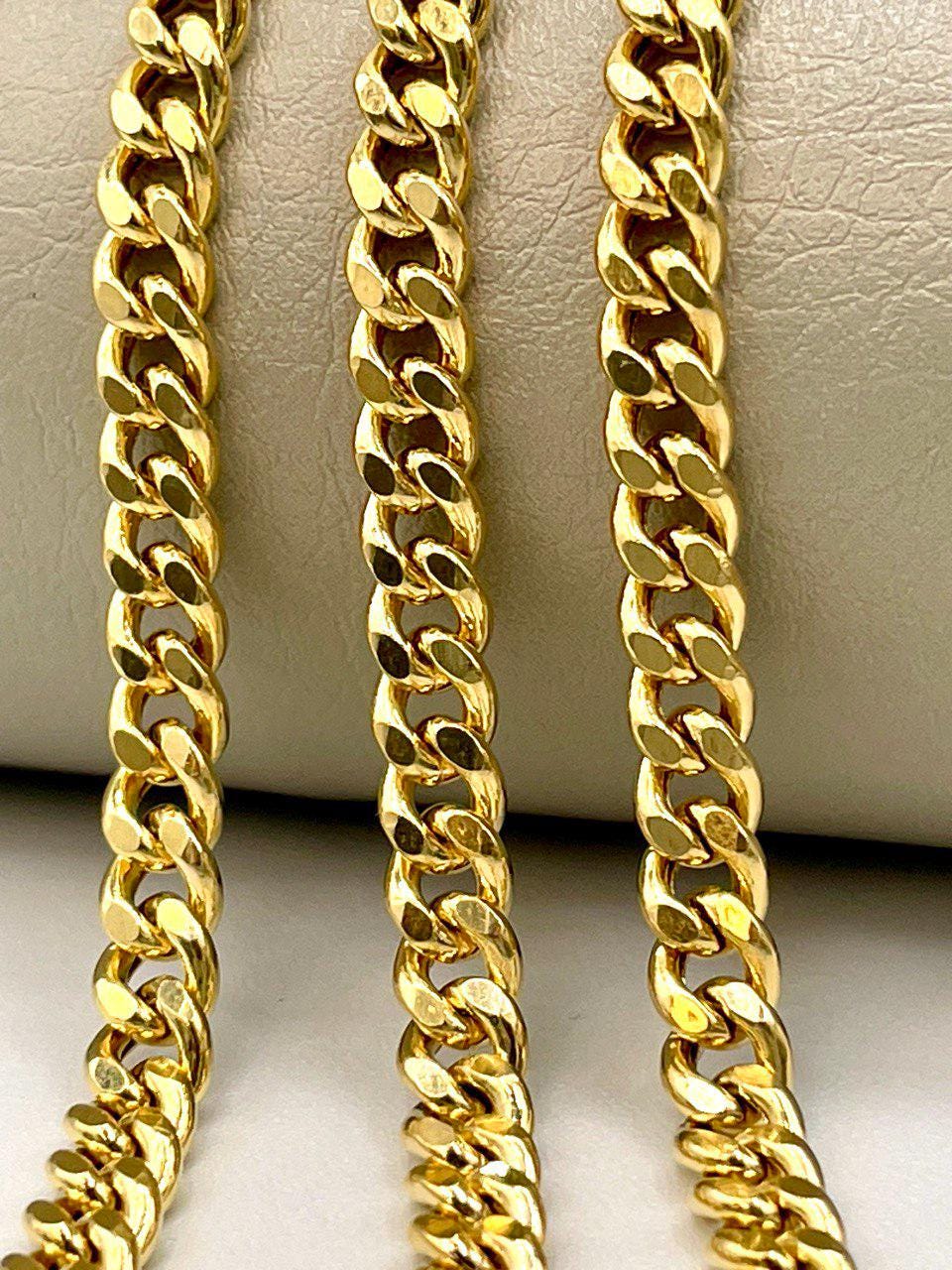14K Solid Gold Curb Chain Necklace, Solid 14K Real Gold Curb Links Miami Cuban Chain for Men/Women, 5mm-thick Solid Gold Chain for Him/Her!