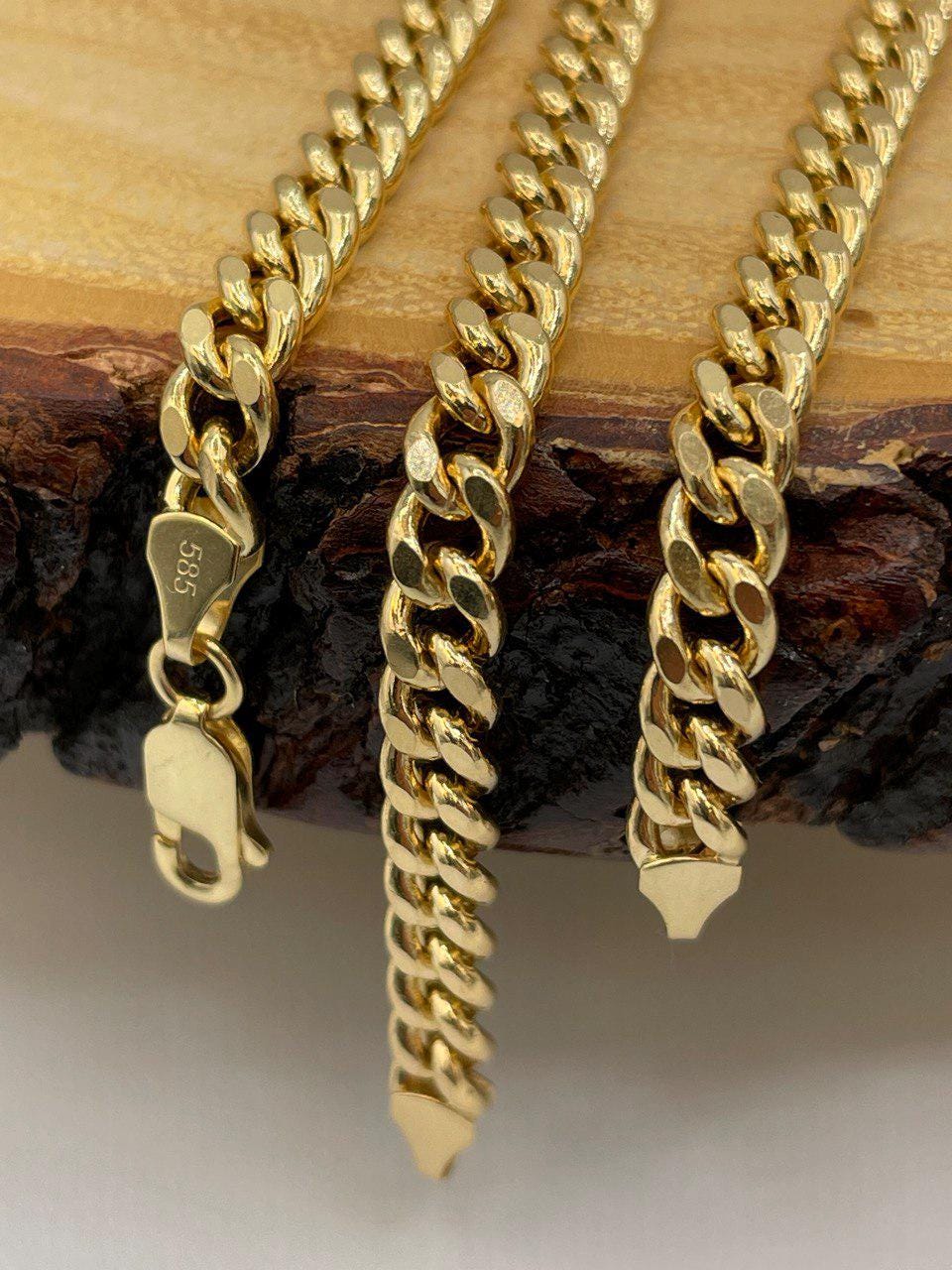 14K Solid Gold Curb Chain Necklace, Solid 14K Real Gold Curb Links Miami Cuban Chain for Men/Women, 5mm-thick Solid Gold Chain for Him/Her!