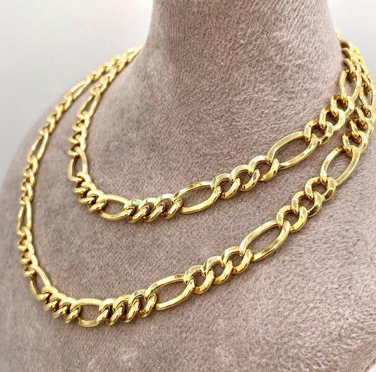 14K Gold Figaro Chain Necklace, Solid 14K Gold Figaro Chain for Men/Women, Gold Figaro Link Chain for Him/Her, 6mm thick, Birthday Gift!