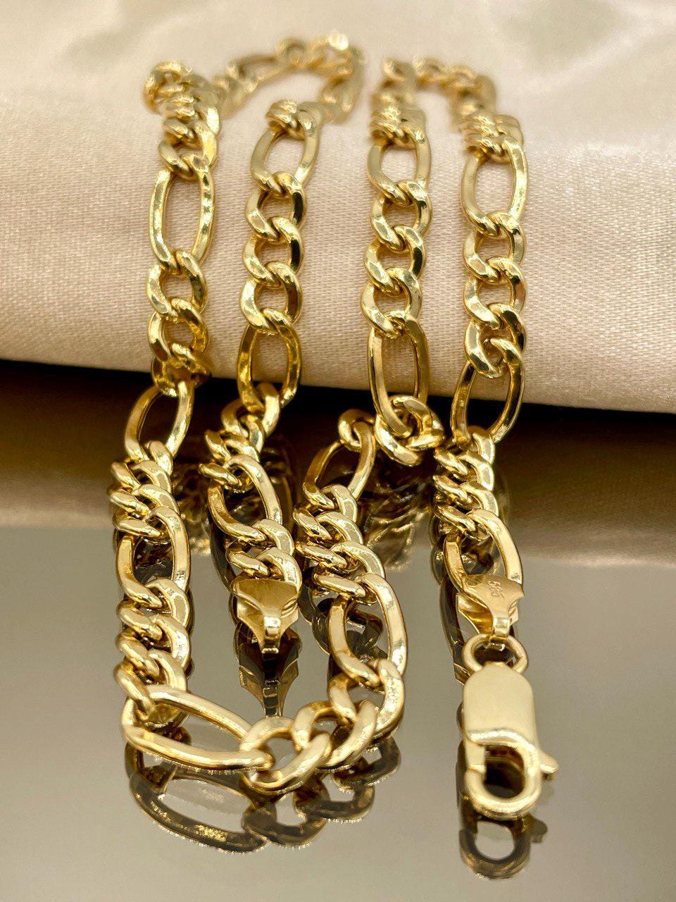 14K Gold Figaro Chain Necklace, Solid 14K Gold Figaro Chain for Men/Women, Gold Figaro Link Chain for Him/Her, 6mm thick, Birthday Gift!