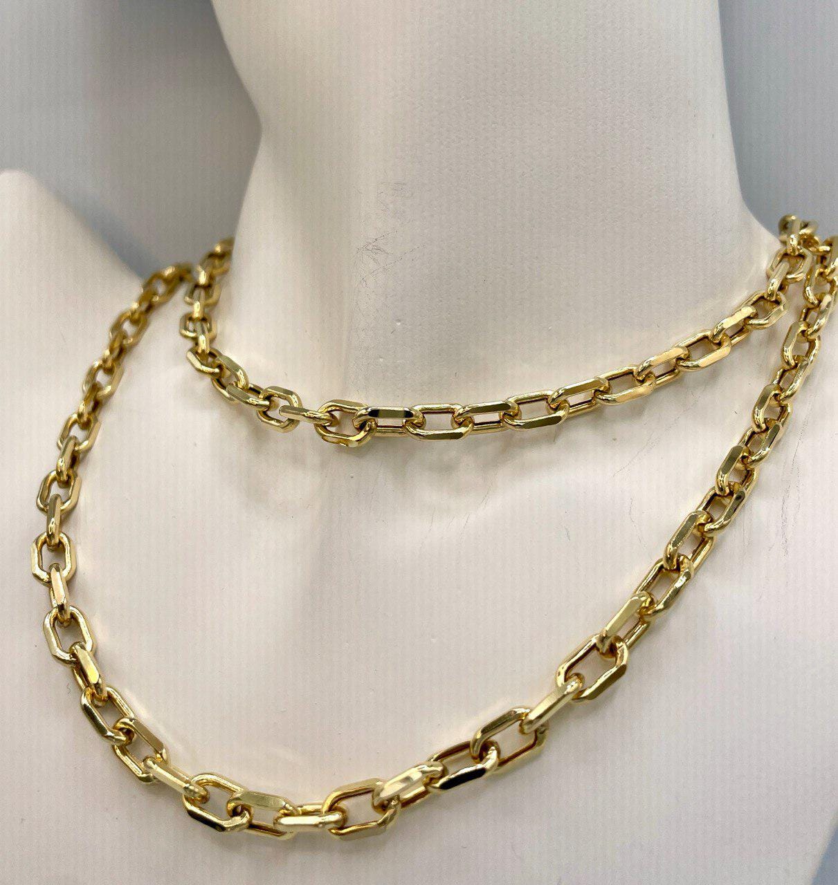 14K Solid Gold Cable Chain Necklace, Real 14K Gold Cable Link Diamond-cut Chain, 6MM Thick, Real 14K Gold Trending Chain for Men & Women!