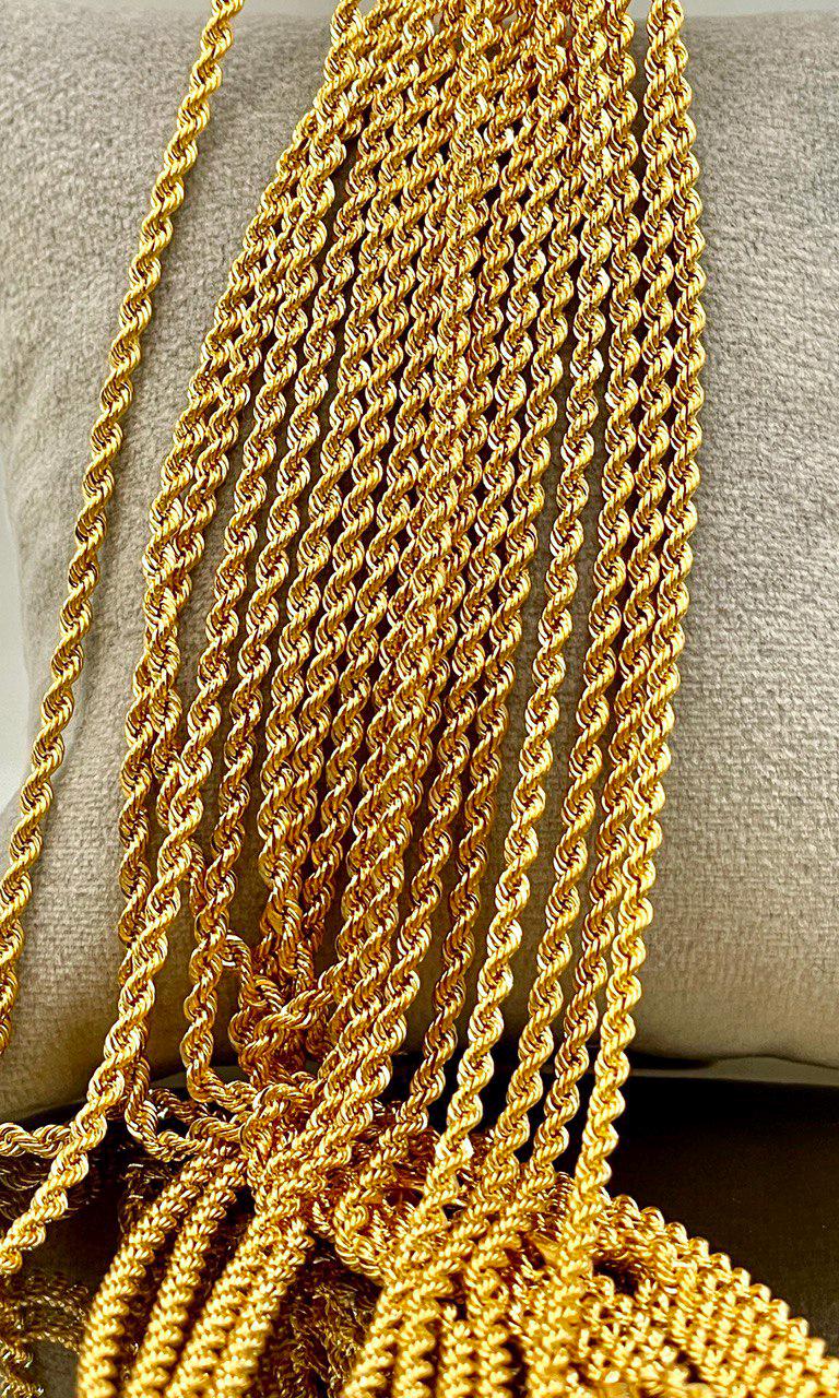 14K Yellow Gold Rope Chain Diamond cut Necklace, 25.5" - 29.5"Length , 2mm Thickness For Her/Him