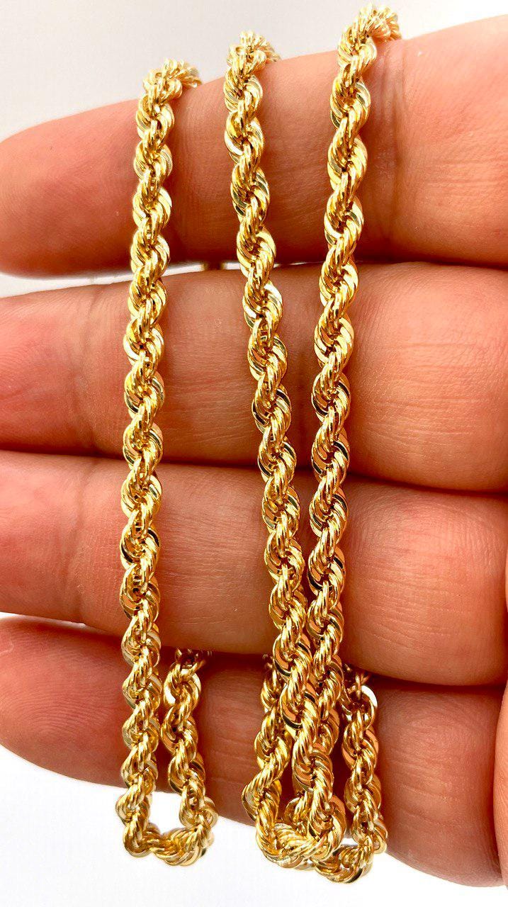 18K Solid Gold Rope Bracelet Chain, Yellow 18K Rope Bracelet Thick Twisted for Men/Women, 18K Pure Gold, 4mm, 7.5"- 8" Birthday Gift!