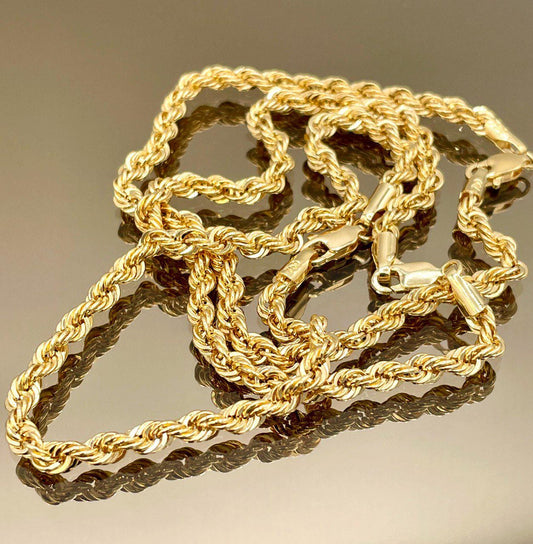 18K Solid Gold Rope Bracelet Chain, Yellow 18K Rope Bracelet Thick Twisted for Men/Women, 18K Pure Gold, 4mm, 7.5"- 8" Birthday Gift!