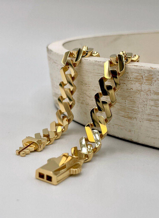 18K Solid Gold Miami Cuban Bracelet, Real 18K Yellow Gold Chunky Cuban Chain Link Bracelet, 7MM Thick, Real Gold Bracelet For Men & Women!