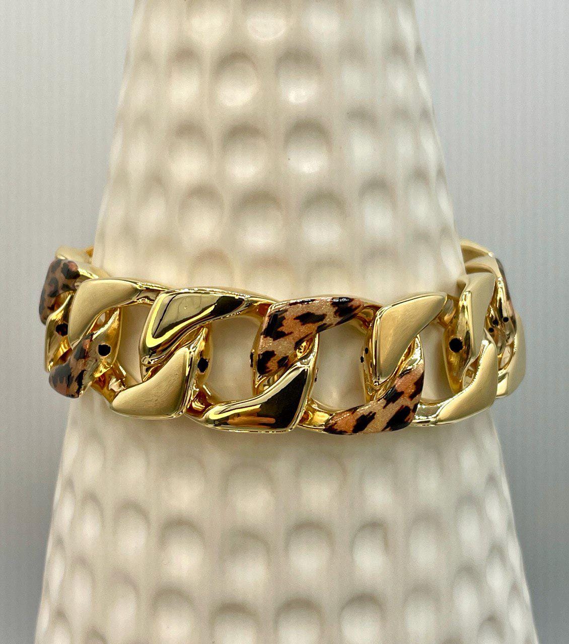 18K Gold Miami Cuban Leopard Bracelet, Real 18K Yellow Gold Chunky Cuban Chain Link Bracelet,18MM Thick, Real Gold Bracelet For Men & Women!
