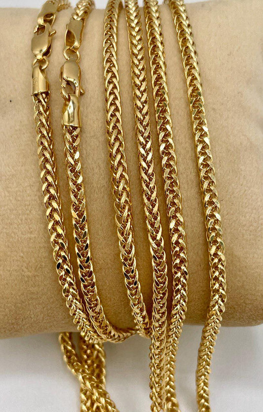 18K Solid Gold Franco Chain Necklace, Real 18K Gold Wheat Foxtail Chain, 3 mm_22"- 26" Real Gold Chain for Men/Woman, Gift For Her/Him!