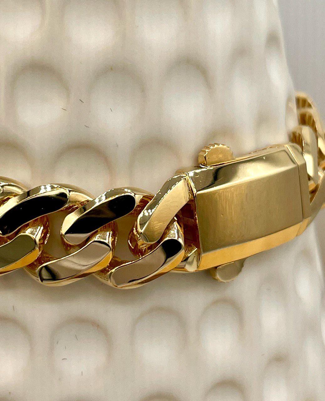 18K Solid Gold Miami Cuban Bracelet, Real 18K Yellow Gold Chunky Cuban Chain Link Bracelet,10.5MM Thick, Real Gold Bracelet For Men & Women!